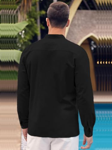 Image of Mens Casual Button Down Shirt | Cotton Luster Long Sleeves Shirts | Mandarin Collared Shirts