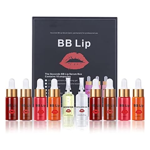 Reddhoon BB Lips Serum Kit, Semi Permanent Make-up Treatment, Lip Gloss BB Lip Serum for Lip Pigment, Including 4 Colors Liquid Lip Pigments, Exfoliating Gel and Booster Cover