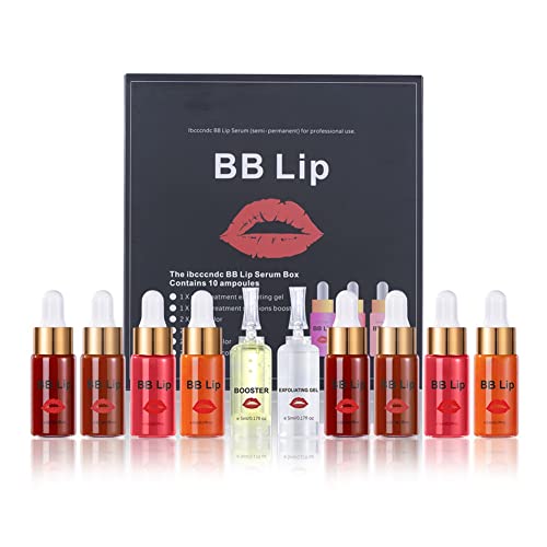 BB Lips Serum Kit, Semi Permanent Make-up Treatment, Lip Gloss BB Lip Serum for Lip Pigment, Including 4 Colors Liquid Lip Pigments, Exfoliating Gel and Booster