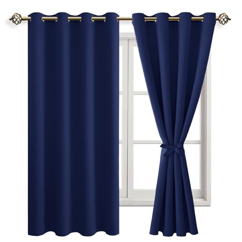 JIUZHEN Blickdicht Vorhänge Gardinen Ösenvorhang für Schlafzimmer Wohnzimmer,Dunkelblau Verdunkelungsvorhang,2 Stück,175x140cm(HxB)