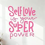 El amor propio es tu superpoder, frase dibujada a mano, eslogan motivacional para la autoestima. Calcomanías de grabado 54.6x62.3cm Incluye kit de película de transferencia Rosa