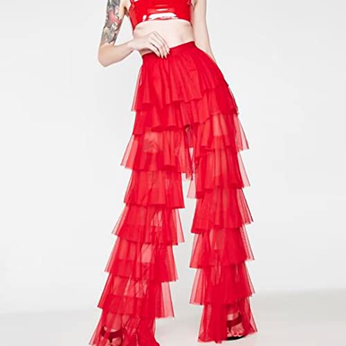Women's Long Tiered Ruffled Tulle Pants Sheer Mesh Evening Party Layered Pants2