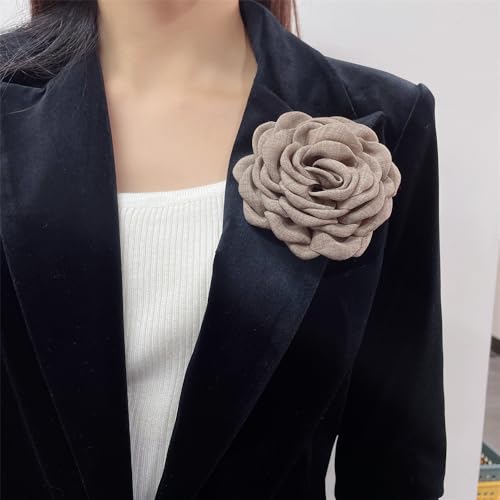 Image of Dainty Fabric Peony Flower Brooches Pin Delicate Camellia Flower Brooch Classic for Women Wedding Party Dance Banquet Elegant Lapel Pins Dress Suit Ceremony Clothes Accessories Jewelry Gifts 100mm
