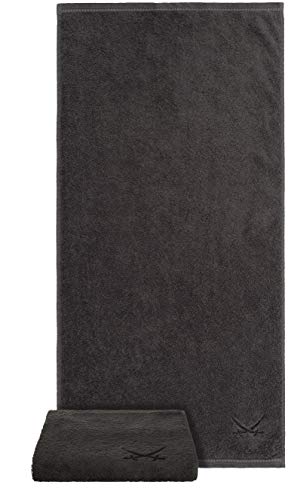 Sansibar 2er Set Handtuch 50x100 cm – Saugstarkes Frotteetuch aus 100 % Baumwolle – Oeko-TEX Zertifiziert – Sylt-Design mit gesticktem Säbel-Logo – Anthrazit