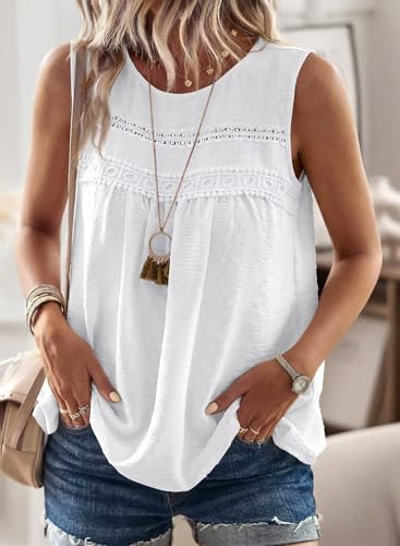 Image of Falechay Womens Summer Tops Boho Shirts Crewneck Sleeveless Tank Tops Flowy Lace Hem Casual Blouses Clothing Trendy 2026