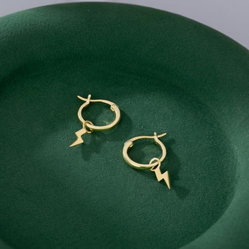 Reffeer Solid 925 Sterling Silver Lightning Bolt Dangle Earrings for Women Teens Lightning Earrings Dangle Hoop Earrings4