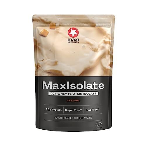 MaxiNutrition - MaxIsolate, Caramel - Premium Whey Protein Isolate – Fat-Free, Sugar, Gluten & Soy-Free, Vegetarian - 25g Protein, 109 kcal per Serving, 1kg