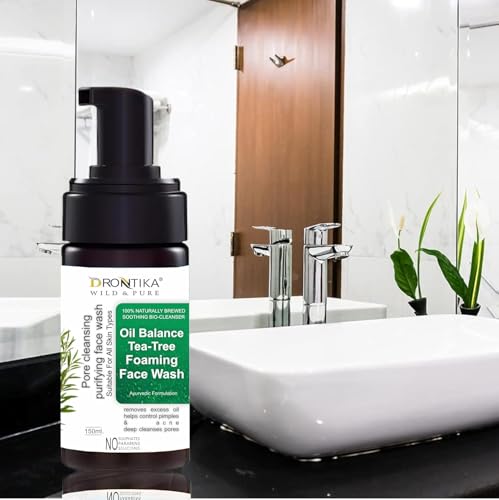 Image of Drontika Wild & Pure Tea Tree Foaming Face Wash with Tea Tree and Ayurvedic Ingredinets for Acne and Pimples - 150ml Gently Cleanses |Removes Excess Oil |Antibacterial(Tea Tree (Oil Balance))