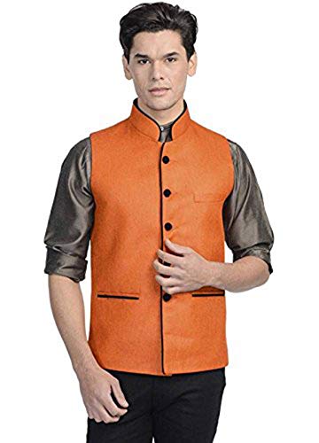 Men's Cotton Blended Fabric Bandhgala Nehru Jacket/Waistcoat (Bright Yellow)
