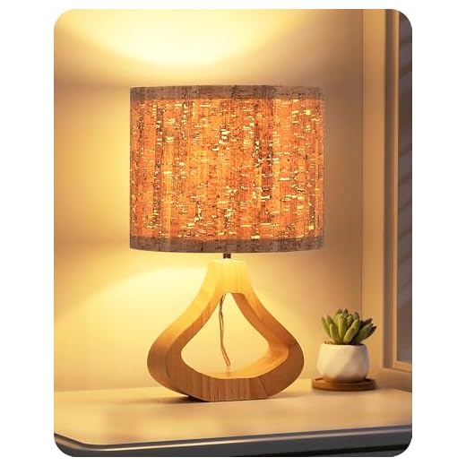 EDISHINE Lampe de Chevet en Bois, Abat-jour en Écorce naturelle et Base Teintée Chêne Clair, E27 Douille, 2700K Ampoule LED Incluse, H34 cm, Ø21 cm, Design Moderne et Boho pour Salon, Chambre