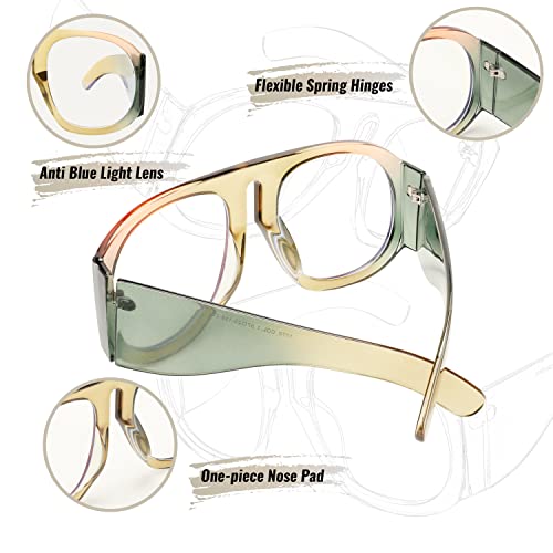 Image of FEISEDY Oversized Blue Light Blocking Glasses Women Men Big Plastic Aviator Frame Eyewear Clear Lens Computer Glasses B2371