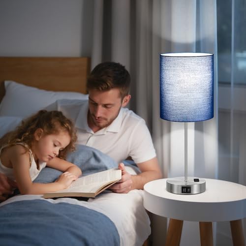 Fenmzee Touch Lamps for Bedroom Set of 2 - Dimmable, USB C+A, AC Outlet - 5