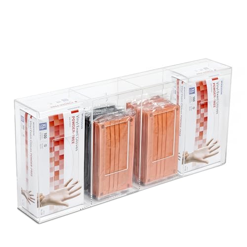 Image of IneVibe 4 Compartment Hygiene Holder with Lid for Home or Office (Quad) | Quad Acrylic Dispenser For Hairnets, Glove Boxes, Face Masks, Plastic Bags, Tissue Boxes, Medical - Countertop or Wall Mount