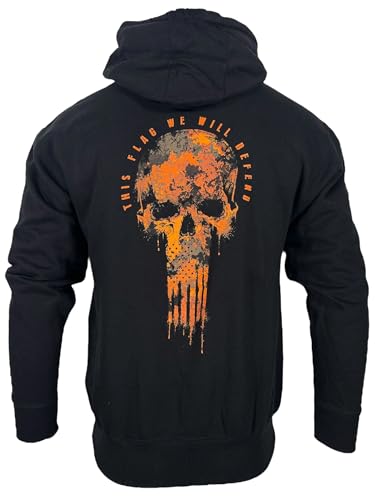 Howitzer Style Men's Hooded Sweatshirt Flag Skull Military Grunt MFG2