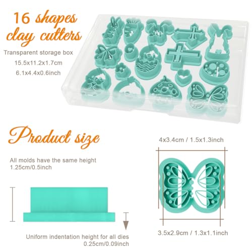 Image of ORIGACH 16 Pcs Easter Themed Clay Cutters Set PLA Clay Earring Cutters for Earring, Necklaces, Bracelets Making Polymer Clay Molds with Storage Box