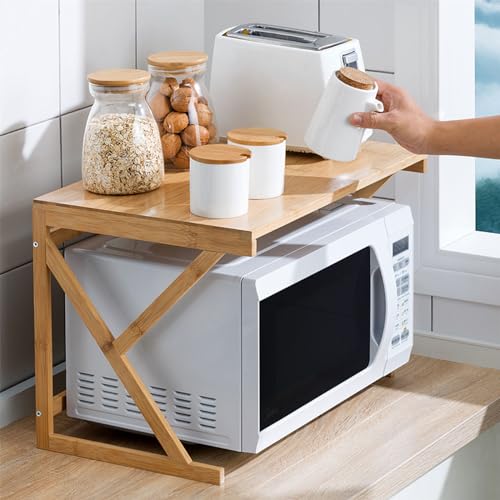 Estante de madera para microondas de 2 niveles, cocina multifuncional para tostadora, estante de especias de alta capacidad, solución de almacenamiento para el hogar y la cocina - imagen 7