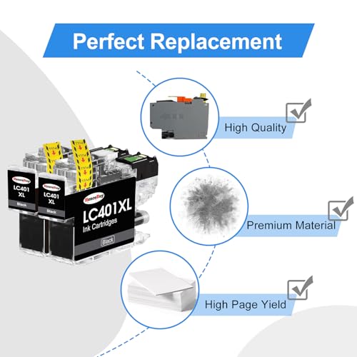 Image of LC401 LC401XL Ink Cartridges for Brother Printer Replacement for Brother MFC-J1010DW Ink Cartridges Brother LC401 LC401XL Ink for MFC-J1010DW J1170DW J1012DW DCP-J1800DW Printer (2 Black)