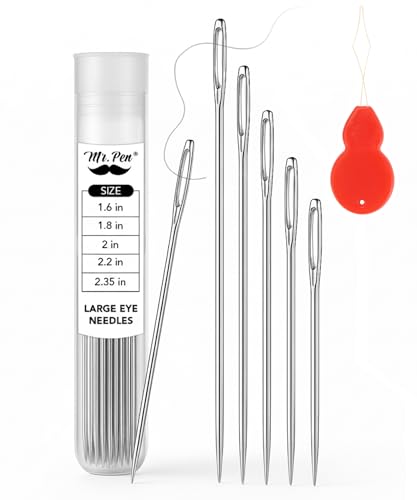 Mr. Pen- Large Eye Needles for Hand Sewing, 50 pcs, 5 Sizes, Silver, Embroidery Needles