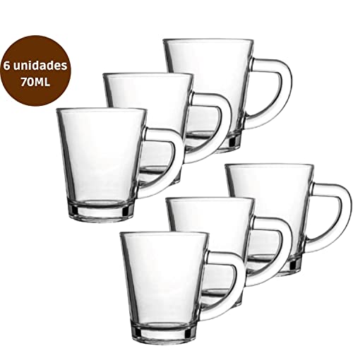 Jogo c/ 6 Xicaras Tulipa de Vidro Transparente p/ Café 70Ml