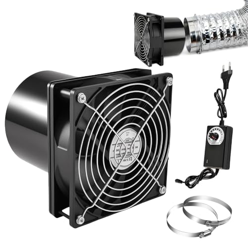 SKIKHN Ventilador de Tubo de 100 mm, 6000RPM Extractor de Aire 100mm, 12V Ventilador Extractor de Aire con Regulador de Velocidad, con Rejilla Protectora, para Cocinas Baños Garaje Sótano (Negro)