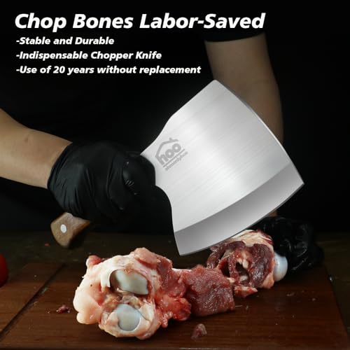 ohmonlyhoo Meat Cleaver Knife Heavy Duty, 6'' Cleaver knife for Meat Cutting, Axe Bone Chopper Knife Bone Breaker Knife,Butcher Knife 7mm Thickness Pear Wood Handle for Kitchen and Restaurant