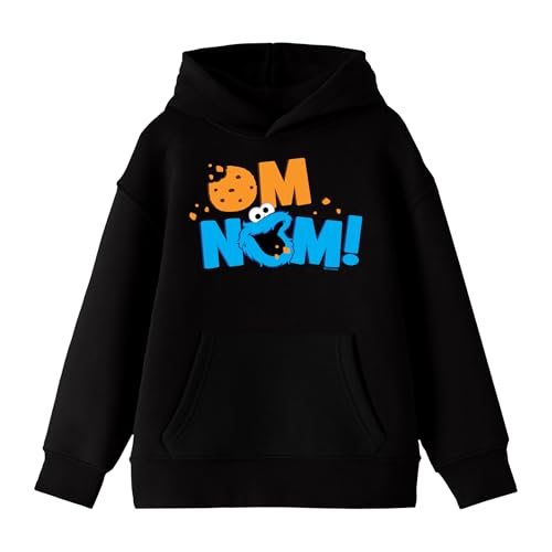 Sesame Street On Nom Cookie Monster Text Youth Black Long Sleeve Hooded Sweatshirt