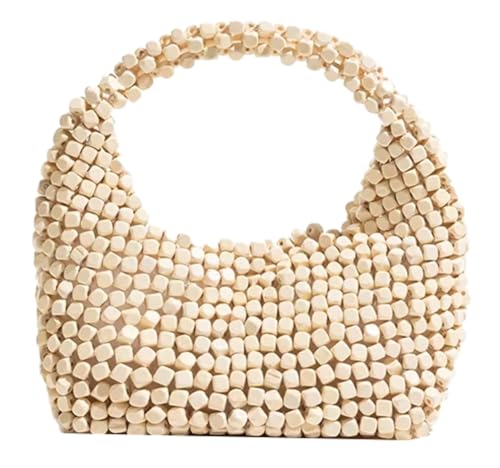 Bolso bandolera pequeño con cuentas de madera blanco miniatura 1