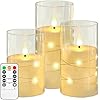 Flameless candle with string light battery powered recessed string led indestructible plexiglass with remote control set of 3 ivory white  urban country home decor