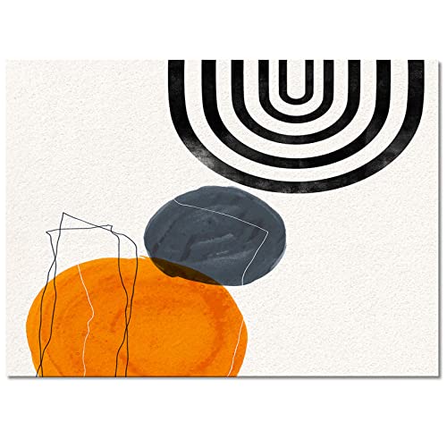 Contemporary Non-Slip Area Rug Mid Century Boho Modern Geometric Orange Circle Art Carnival Rubber Backing Living Room Floor Mats Rectangle Area Rug Carpet For Indoor 5' X 7' #TOP3