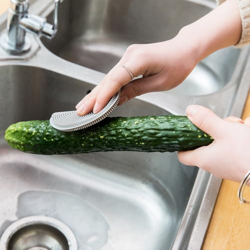 Image of 4 Pcs Silicone Dish Scrubber, Multipurpose Round Silicone Sponges Reusable Dish Brush for Kitchen Dishes Plate Fruits Vegetables Washing and Cleaning