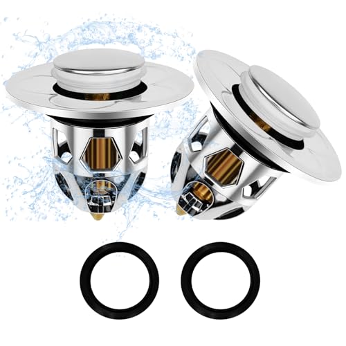 Dunkwckore 2 Stück Waschbeckenstöpsel, Ø 34-40mm Abflussstopfen Waschbecken, Stopfen Waschbecken mit 2 Dichtungen, Pop Up Ventil mit Anti Clogging Sieb, für Aufsatzwaschbecken Badewannenstöpsel