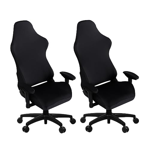 Image of SARAFLORA 2 Pack Gaming Chair Cover, Stretchable Computer Chair Slipcover, Removable for Armchair, Swivel, Gaming, Computer Boss Chair, Spandex, Black
