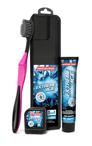 Dentalclean Kit Extreme Ice: Gel Dental 50g Com Flúor + Escova Macia + Fio Dental 20m com Estojo, Rosa
