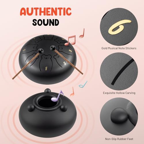 CAHAYA Steel Tongue Drum: 6 Inch 8 Notes Steel Hand Drum for Kids with Music Book, Drum Mallets, Finger Paddles and Carry Bag for Adults Meditation Yoga Zen Gifts 5 41H3UEm4DPL. AC