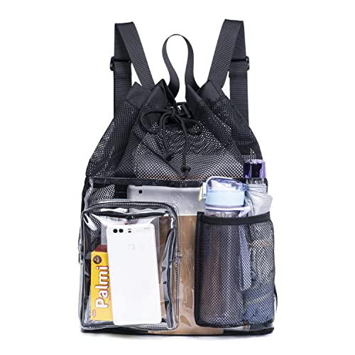 Mildbeer Clear Mesh Backpack For Beach Swimming Gym Travel, Drawstring Mesh Bag For Sports, Camping, Transparent Backpack With Wet And Dry Separation #TOP1