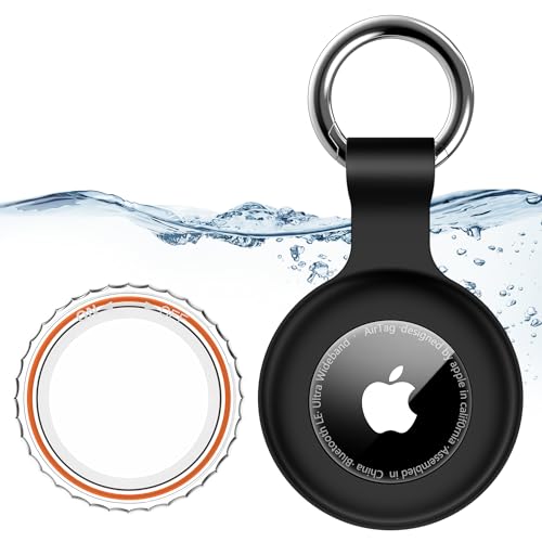 Image of 1|2|4Pack for Apple AirTag Holder,for Air Tag 2nd &1st Genaretion,Waterproof GPS Tracker Air Tag Keychain with Cover Anti-Scratch Silicone for Air-Tag Case for Pets,Kids,Bags,Luggages-Black