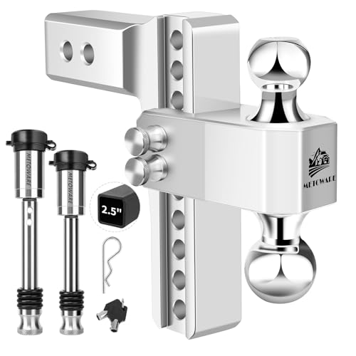 METOWARE Adjustable Trailer Hitch - Aluminum Tow Hitch Fits 2.5-Inch Receiver - Heavy Duty Drop Hitch with 8-Inch Drop/Rise for Truck (18 000 LBS GTW) Double Stainless Steel Locks & Hitch Pin