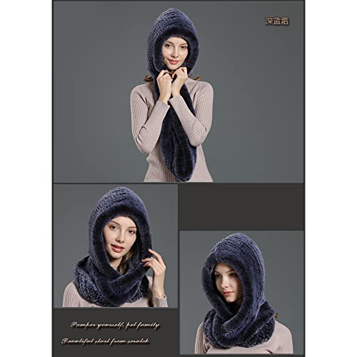 Winter Warm Real Rex Rabbit Fur Hat Women 2-in-1 Function Hoods with Scarf Hats Hooded Muffler Fur Headband Cap4