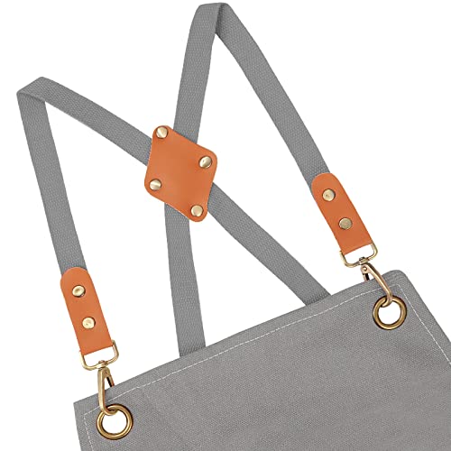 Chef Aprons For Men Women With Large Pockets, Cotton Canvas Cross Back Grilling Apron,Kitchen Cooking Adjustable Work Apron Bbq Apron, M-Xxl (Grey) #TOP5
