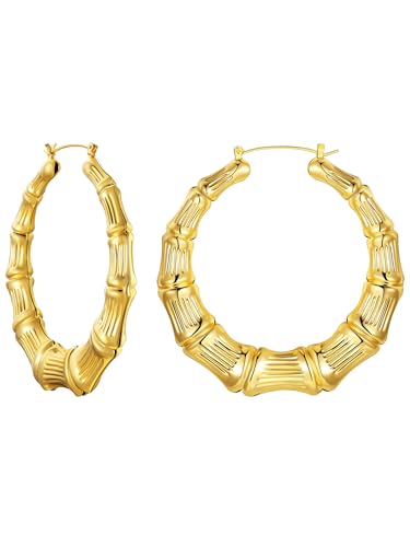 U7 Bamboo Earrings Women 18K Gold Plated 70MM Large Hoops Boho Jewelry Statement Door Knocker Earrings