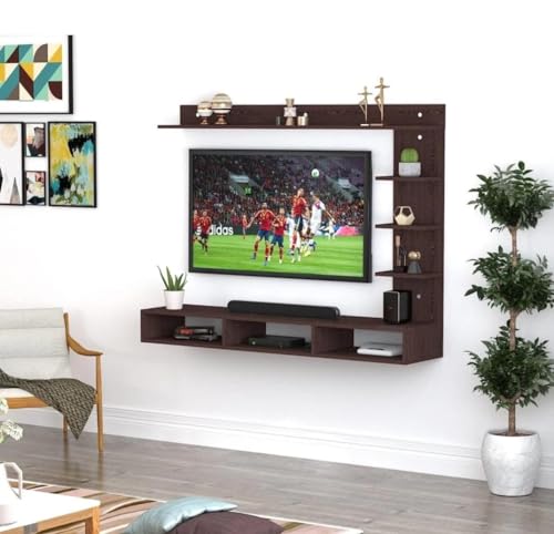 Image of Modern Floating TV Wall Mount Entertainment Unit, Full Brown Ideal for 24, 32, 48, inch TVs