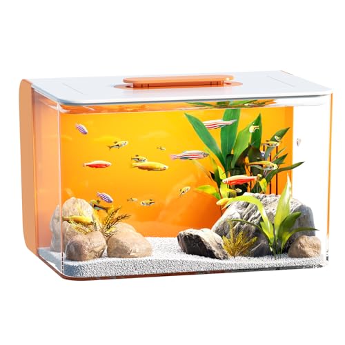 2.5 Gallon Fish Tank Small Aquarium Starter Kit with Hidden Filtration, 3 Color Light, Self Cleaning Nano Tank for Betta, Shrimp, Guppy, Angelfish