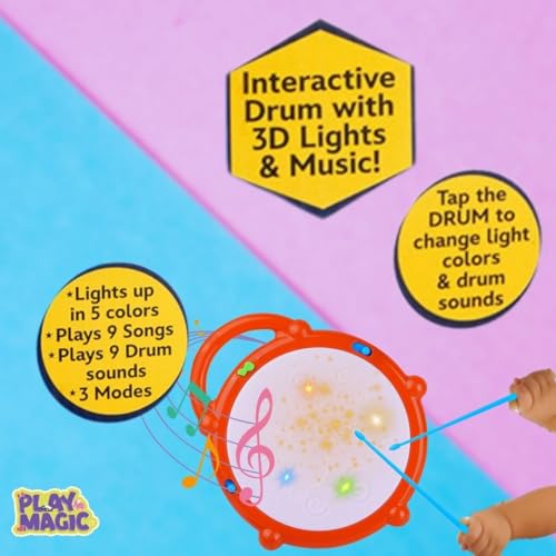 Image of PlayMagic 3D Flash Drum Toy with Flash Light & Musical Sound Instrument|3 X AA Battery Operated (Not Included)|Learning & Educational Baby Toy|Birthday Gift for Kids 3 Years +|Made in India| Mickey