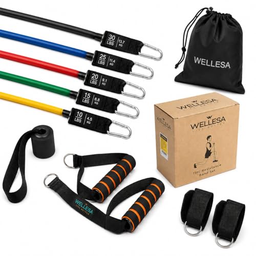 Image of Wellesa Resistance Bands, Pull Up Assist Exercise Band, Perfect for Mobility, Body Stretching, Home Workout, Fitness Training Loop Bands for Men & Women (11Pc Tubes)