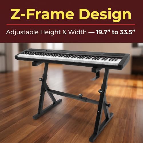 Image of Pyle Keyboard Stand- Universal Heavy-Duty Z Style Piano Stand, Adjustable Height & Width, Very Sturdy Portable & Foldable Digital Piano Holder Rack, w / Headphone Hook- Great for Studio & Performances