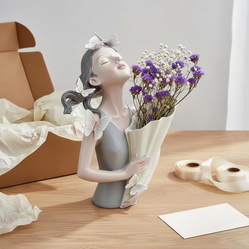 Jarrón decorativo busto de chica para decorar el estudio en verde 6