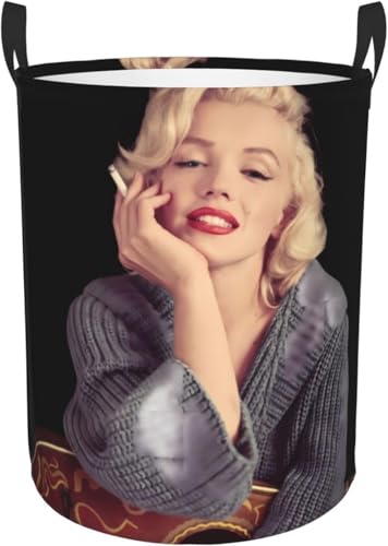 マリリンモンロー 汚れ服収納洗濯かご 折り畳み大容量洗濯物かご 丸型取っ手付き収納ボックス キャラクターかわいい円型収納 M