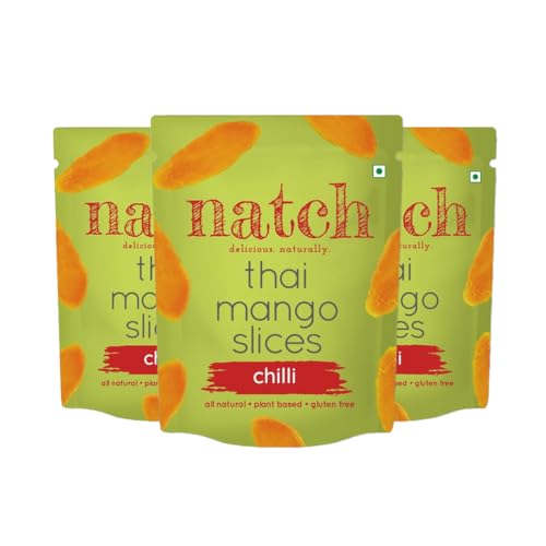 Image of Natch Dried Thai Mango Slices, Healthy Snakcs Vegan & Gluten Free, 100% Natural Fruit, No Artificial Preservatives, Healthy Fruit Snacks for Adults & Kids, Real Mango Candy, 150g each (Pack of 3), Chilli Flavour