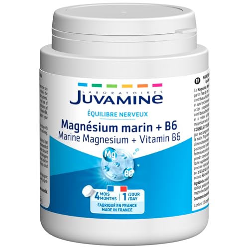 JUVAMINE - Magnesio Marino y Vitamina B6-120 Comprimidos - Formato Maxi - 4 Meses - Equilibrio Nervioso - Reduce el Cansancio y la Fatiga - Energía Diaria