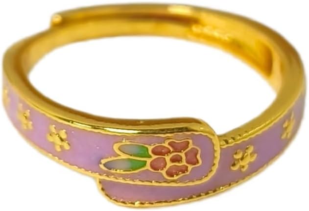Flower Cloisonne Ring for Women, Floral Enamel Vintage Band Open Party Jewelry Gift